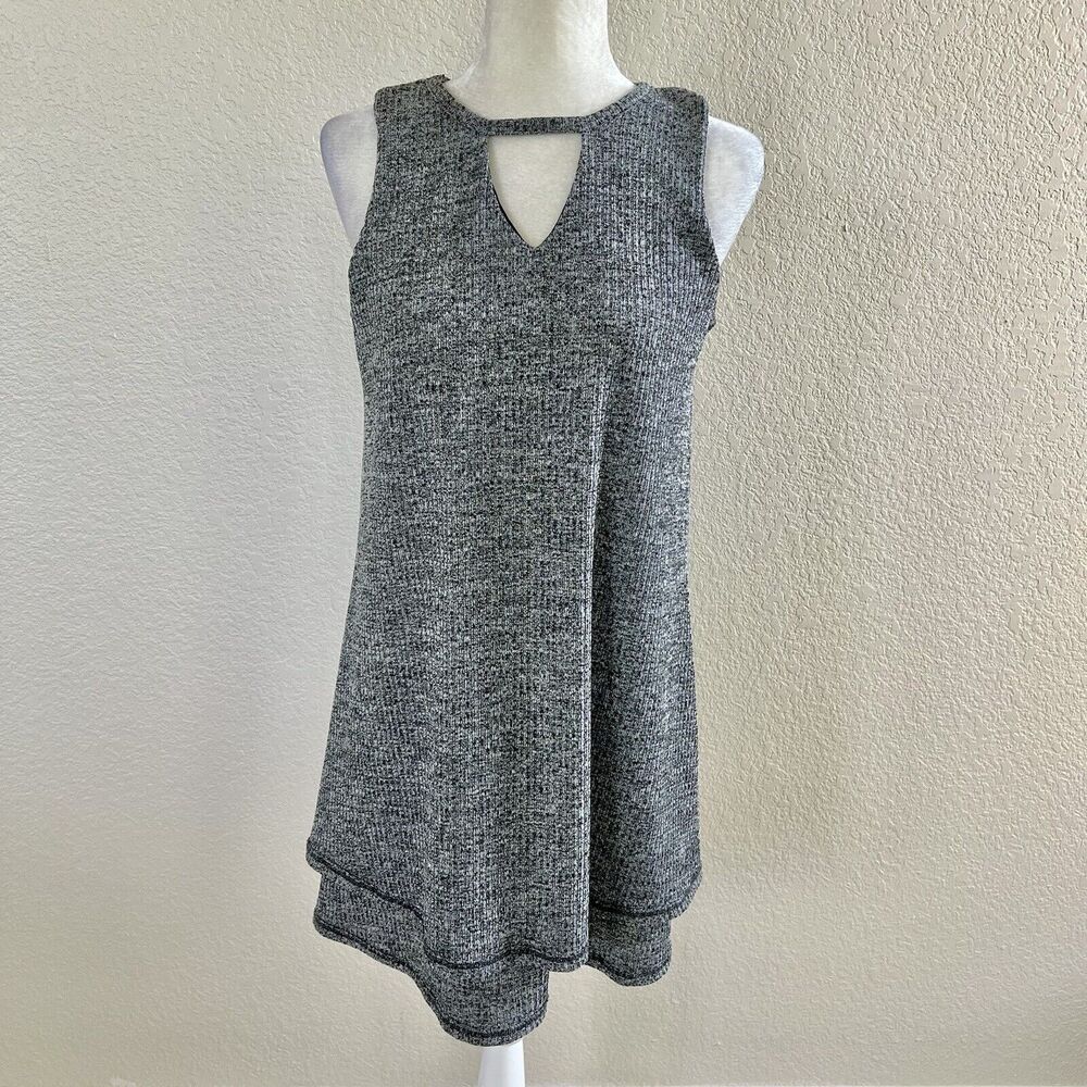 PPLA Clothing Evans A Line Knit Tank Dress Sleeveless Grey Ribbed Size Medium